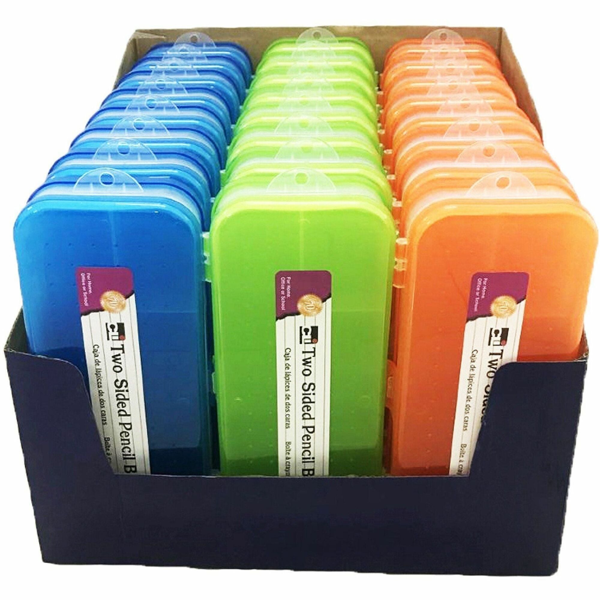 Double-Sided 5-Compartment Pencil Box, 8.5 x 3.5 x 1.5, Randomly Assorted Colors