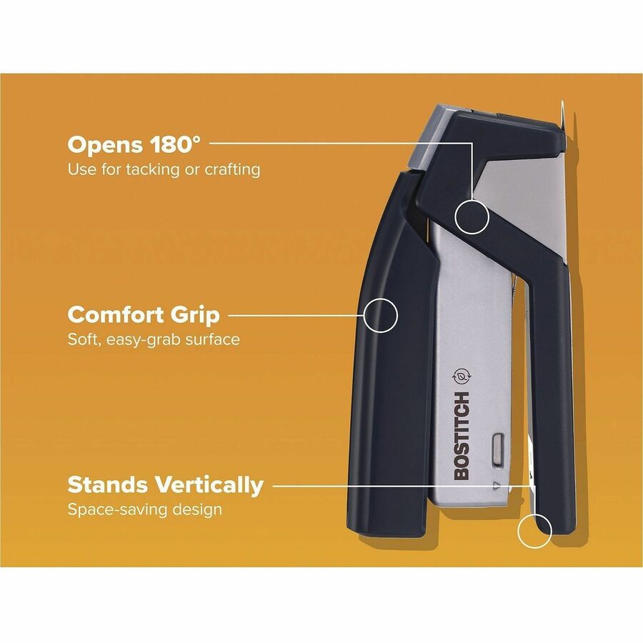 InJoy One-Finger 3-in-1 Eco-Friendly Compact Stapler, 20-Sheet Capacity, Black