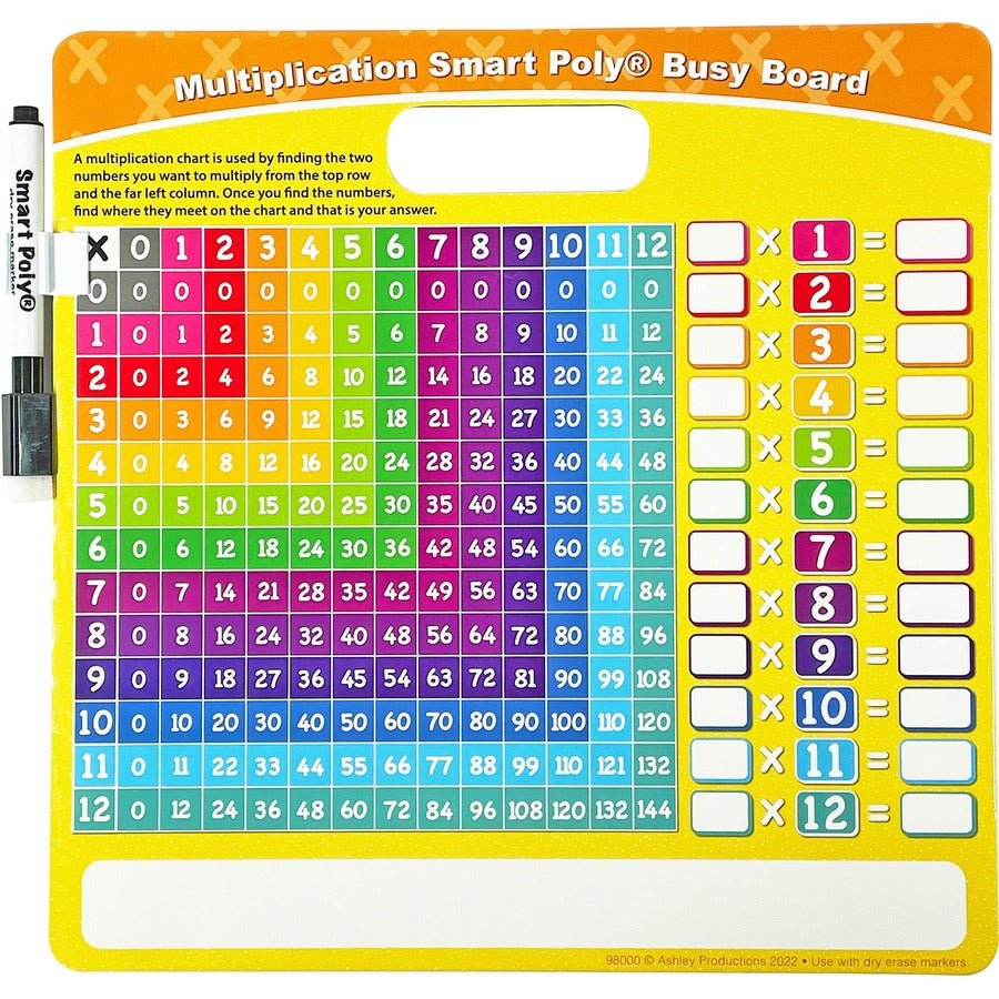 Ashley Multiplication Smart Poly Busy Board - 10.8" (0.9 ft) Width x 10.8" (0.9 ft) Height - Poly-coated Cardboard Surface - Square - 1 Each