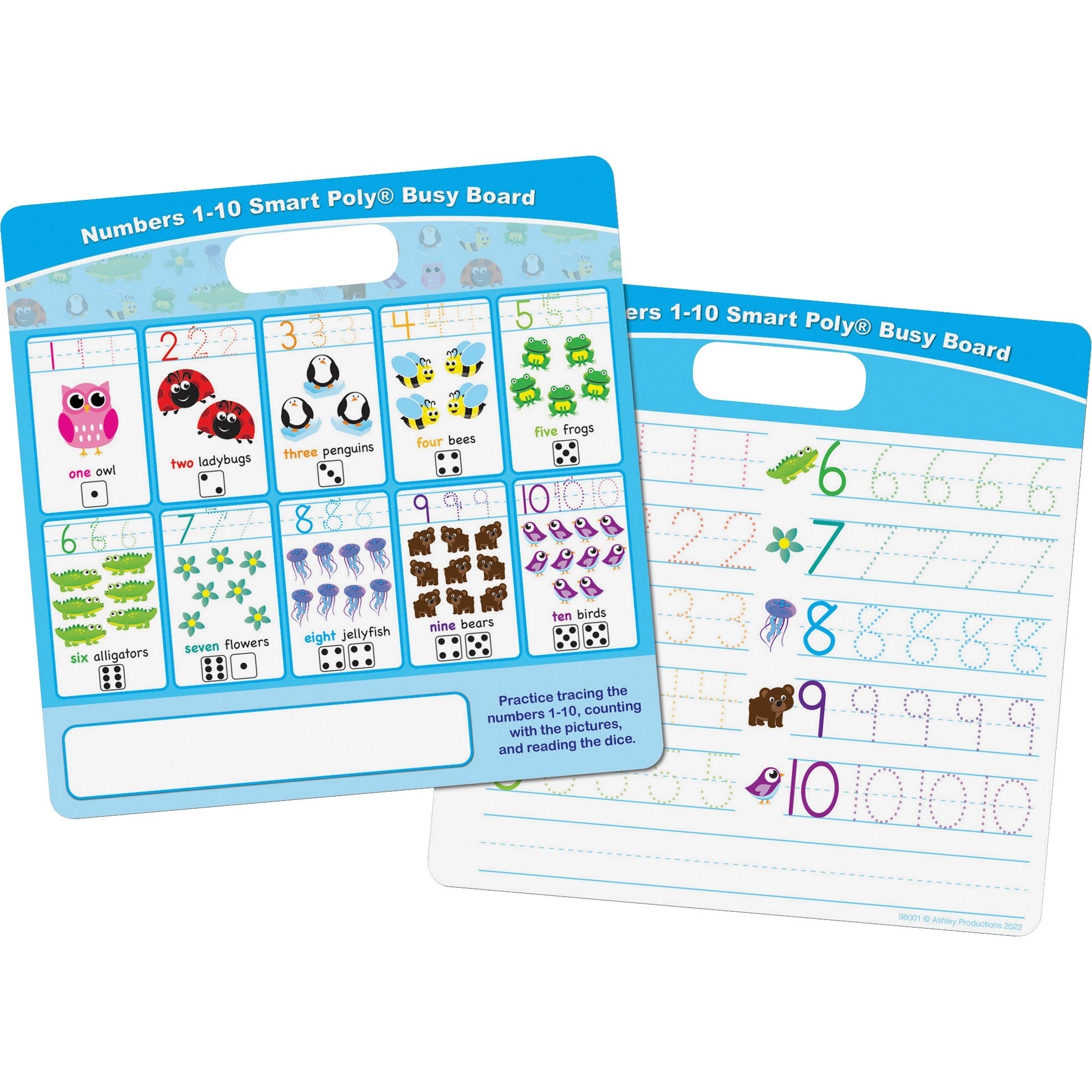 Ashley Numbers 1 - 10 Smart Poly Busy Board - 10.8" (0.9 ft) Width x 10.8" (0.9 ft) Height - Poly-coated Cardboard Surface - Square - 1 Each - 1