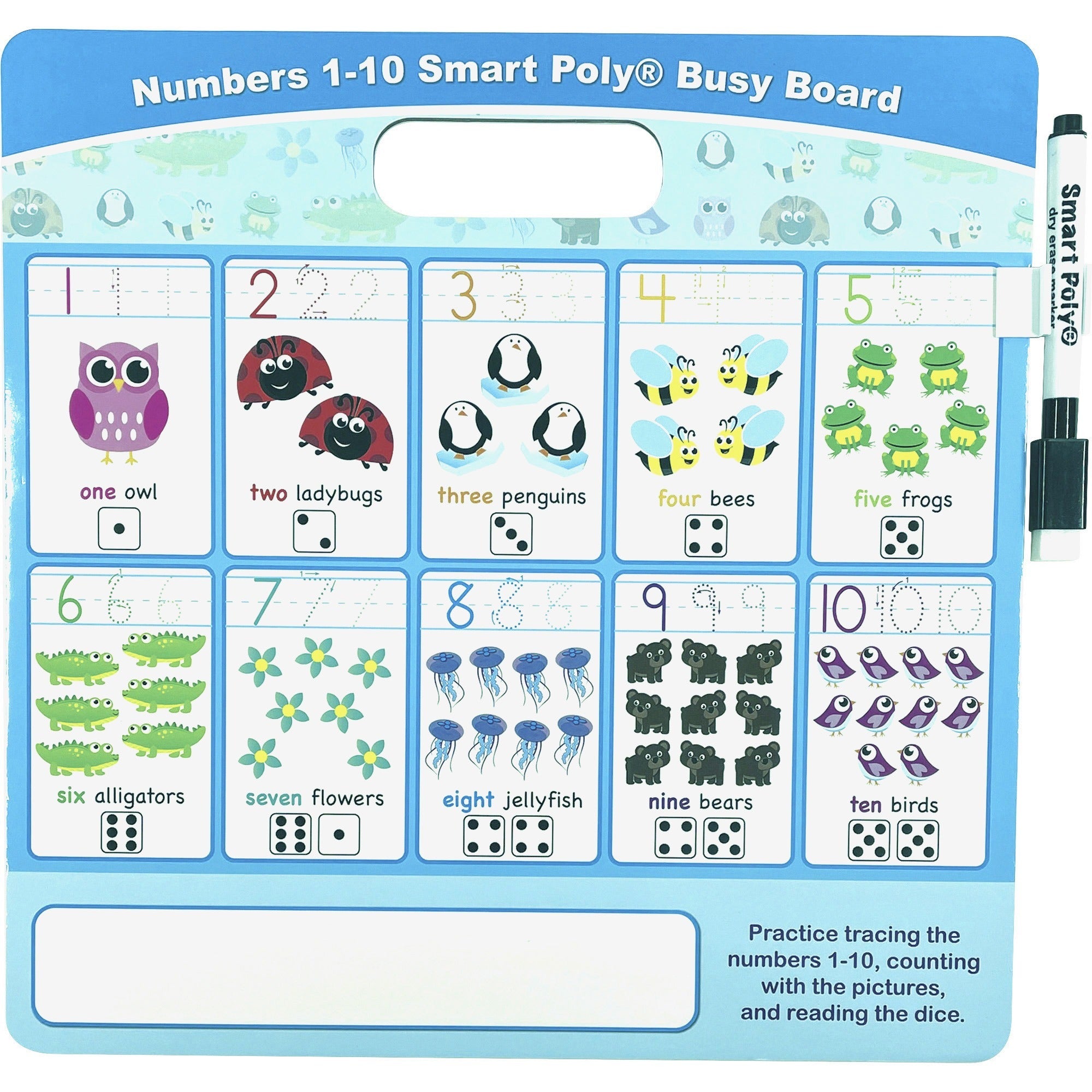 Ashley Numbers 1 - 10 Smart Poly Busy Board - 10.8" (0.9 ft) Width x 10.8" (0.9 ft) Height - Poly-coated Cardboard Surface - Square - 1 Each - 2