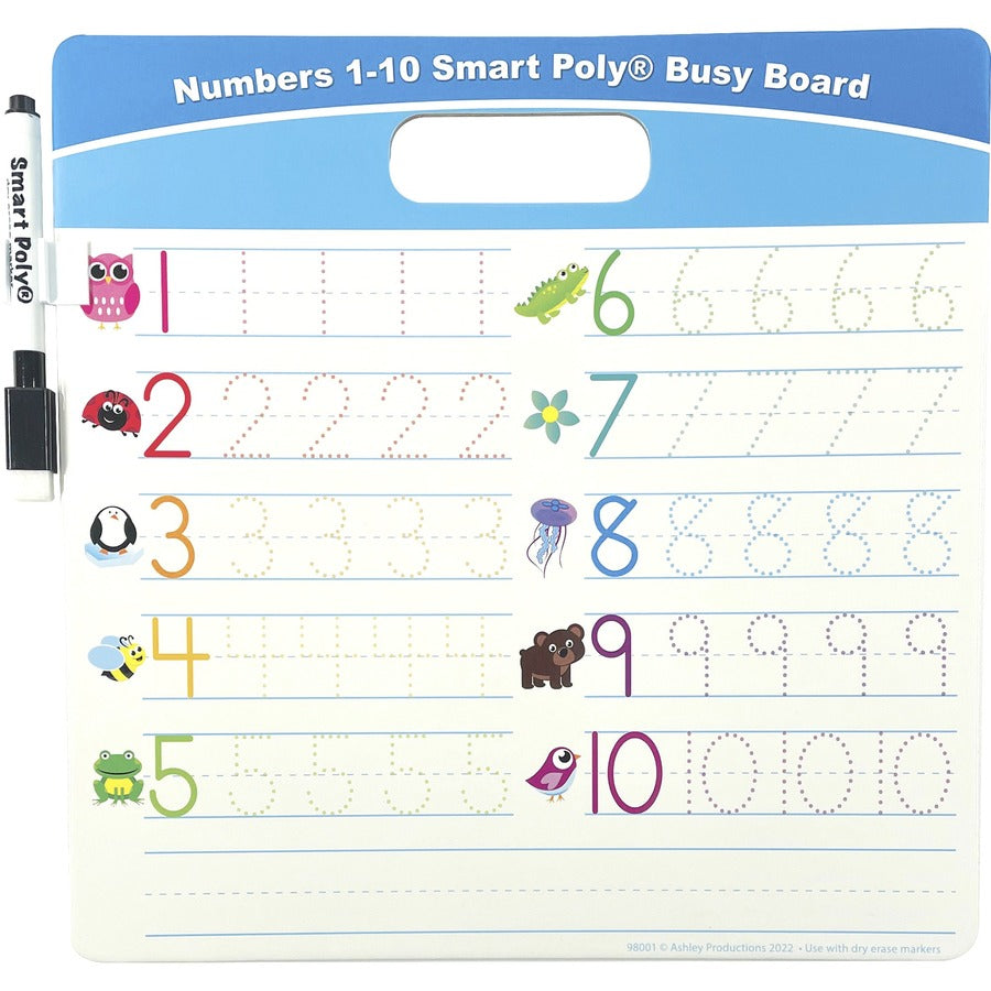 Ashley Numbers 1 - 10 Smart Poly Busy Board - 10.8" (0.9 ft) Width x 10.8" (0.9 ft) Height - Poly-coated Cardboard Surface - Square - 1 Each