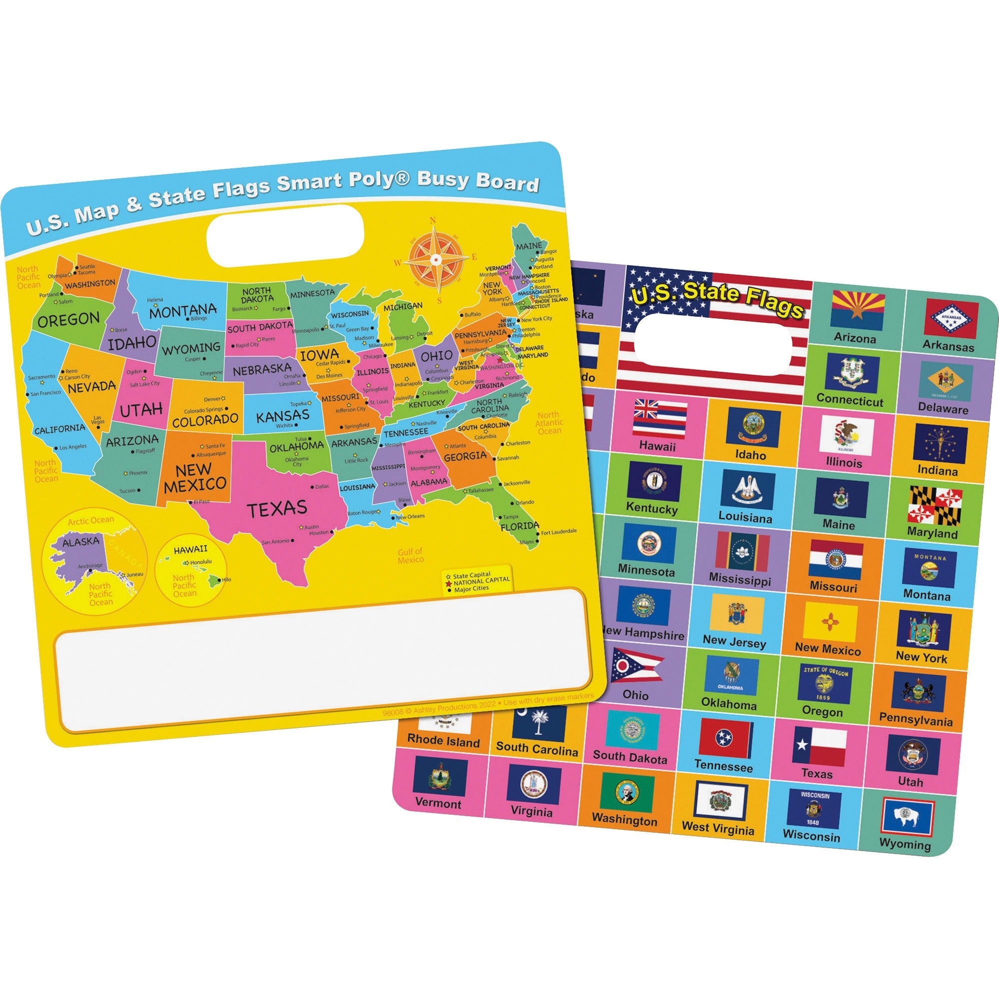 Ashley U.S. Map/Flags Smart Poly Busy Board - 10.8" (0.9 ft) Width x 10.8" (0.9 ft) Height - Poly-coated Cardboard Surface - Square - 1 Each - 1