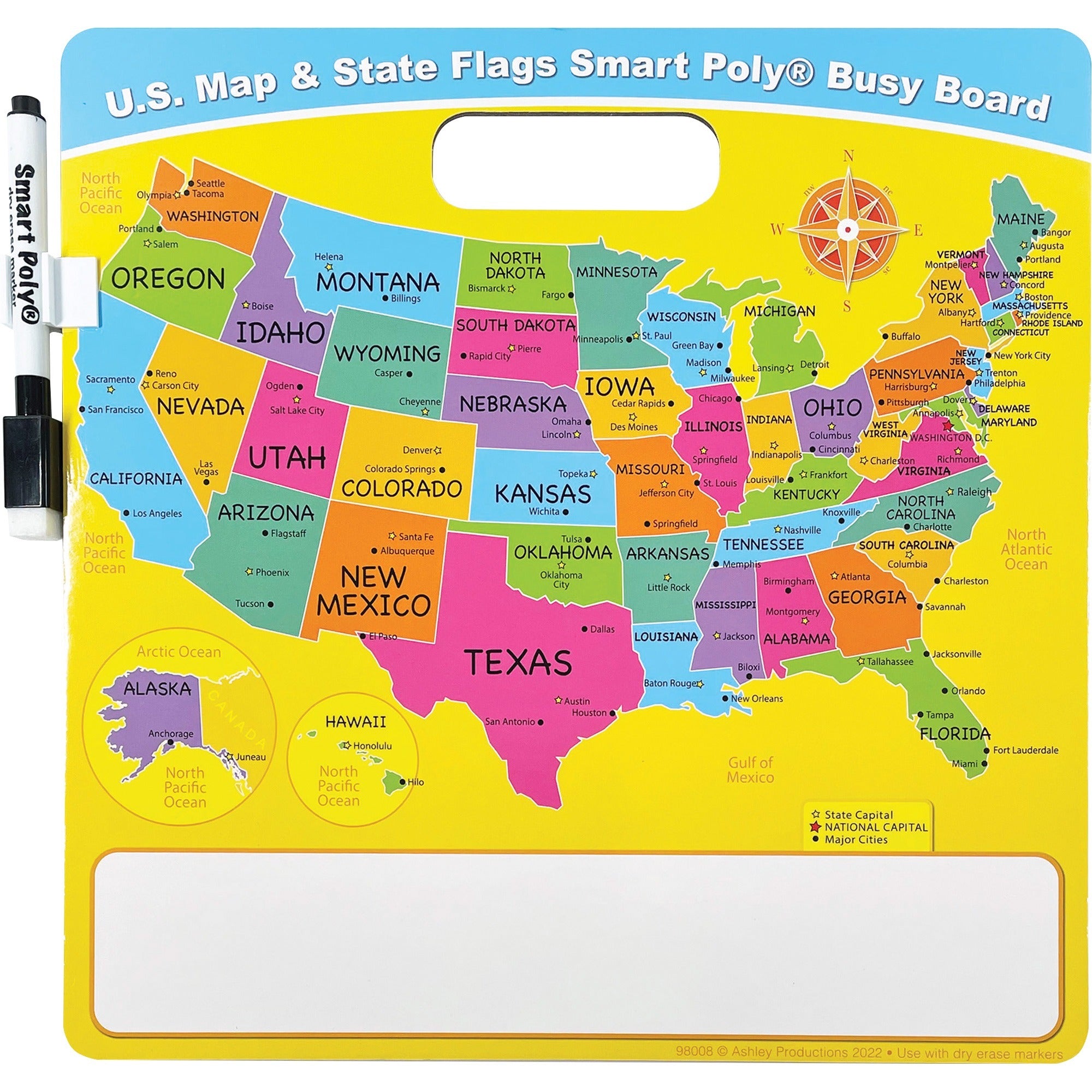 Ashley U.S. Map/Flags Smart Poly Busy Board - 10.8" (0.9 ft) Width x 10.8" (0.9 ft) Height - Poly-coated Cardboard Surface - Square - 1 Each - 2