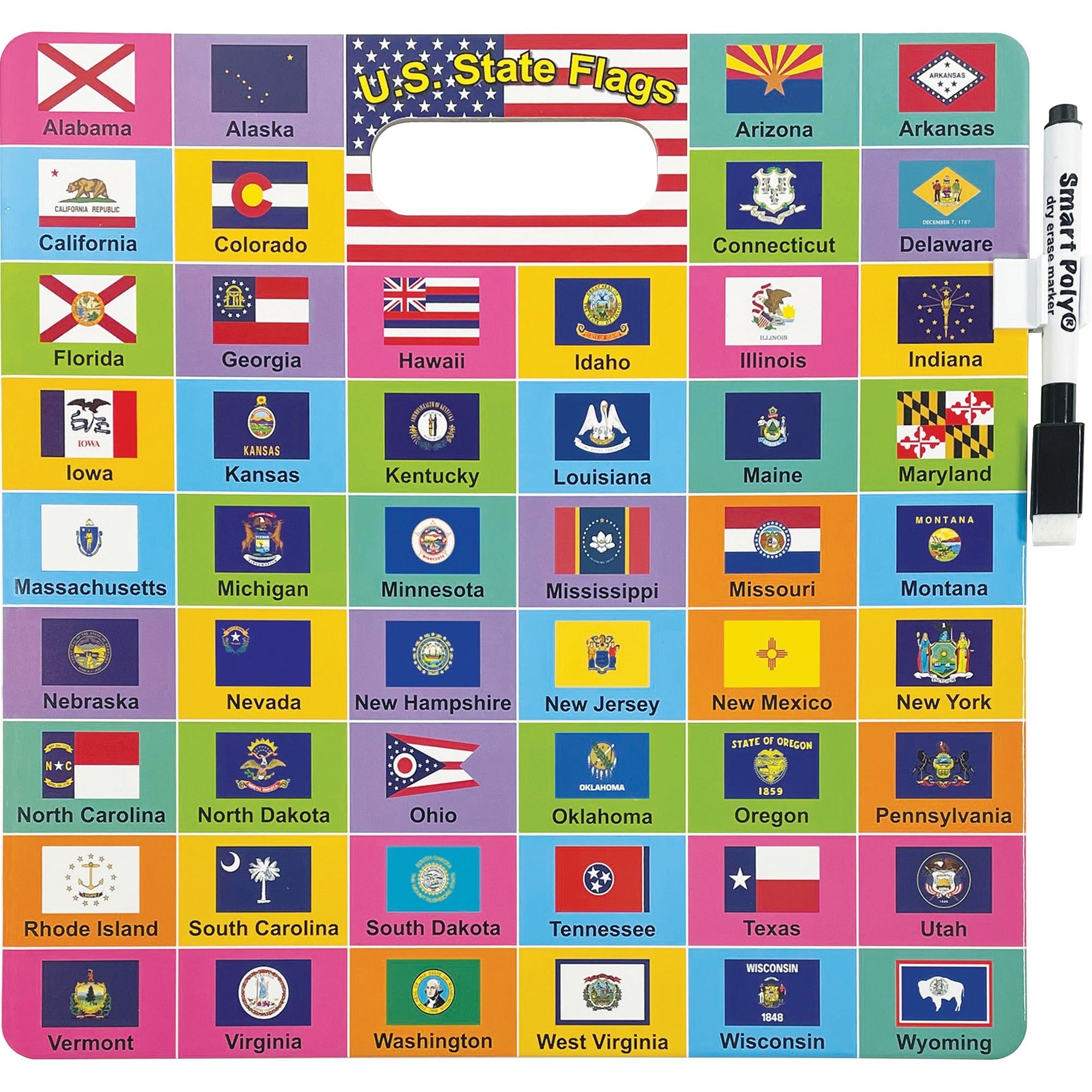 Ashley U.S. Map/Flags Smart Poly Busy Board - 10.8" (0.9 ft) Width x 10.8" (0.9 ft) Height - Poly-coated Cardboard Surface - Square - 1 Each - 3