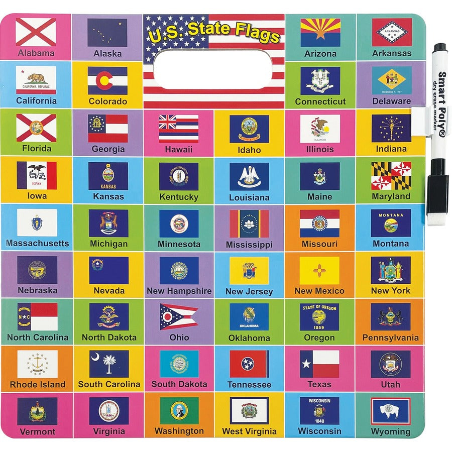 Ashley U.S. Map/Flags Smart Poly Busy Board - 10.8" (0.9 ft) Width x 10.8" (0.9 ft) Height - Poly-coated Cardboard Surface - Square - 1 Each