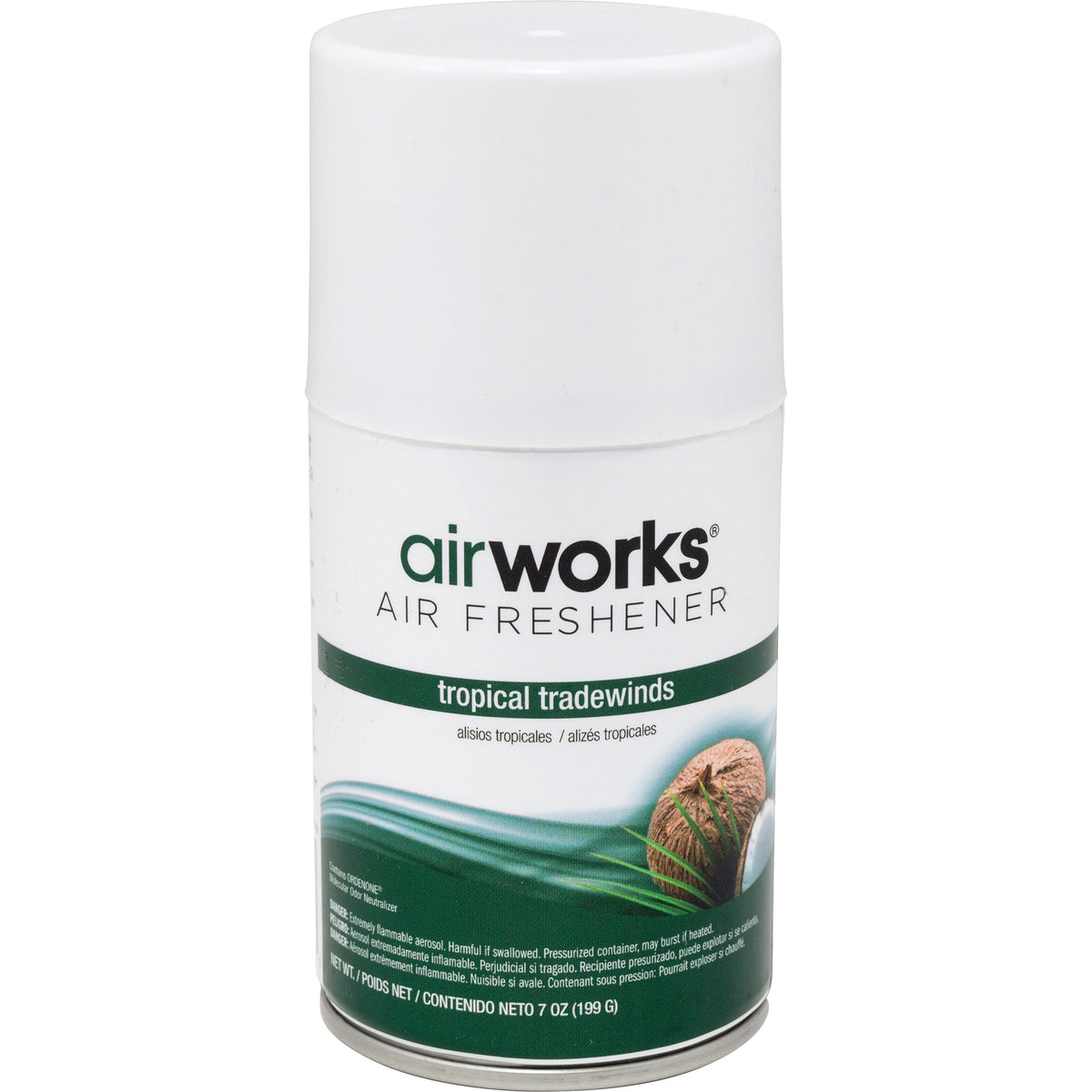 Hospeco AirWorks Metered Aerosol Air Fresheners - Spray - 600 ft - 7 fl oz (0.2 quart) - Tropical Tradewind - 30 Day - 12 / Carton - Wall Mountable