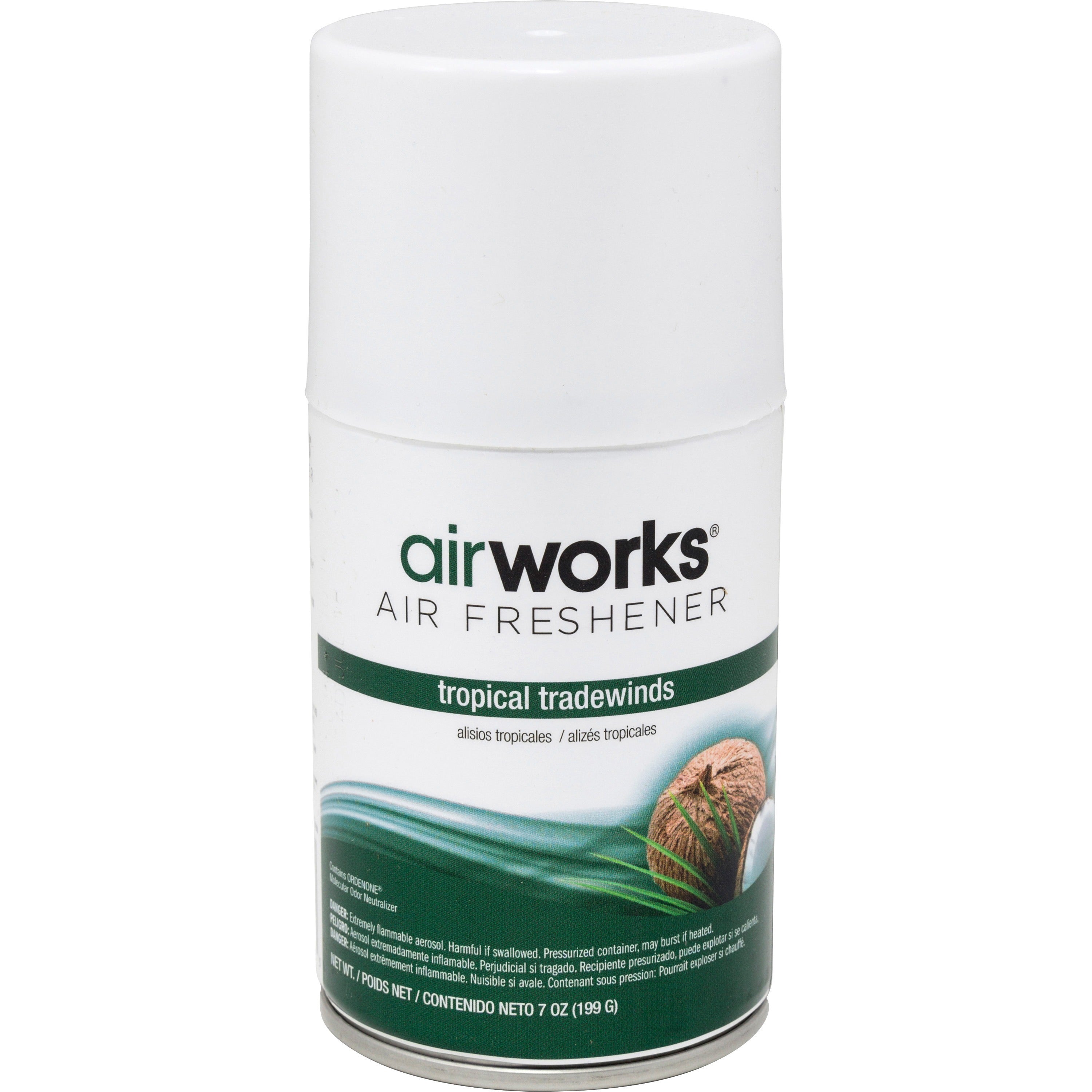 Hospeco AirWorks Metered Aerosol Air Fresheners - Spray - 600 ft - 7 fl oz (0.2 quart) - Tropical Tradewind - 30 Day - 12 / Carton - Wall Mountable