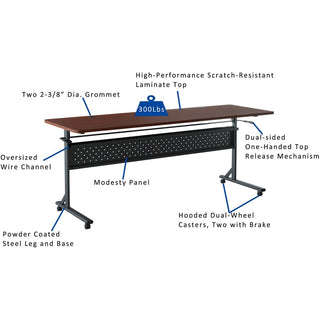 Lorell Shift 2.0 Flip and Nesting Mobile Table - For - Table TopLaminated Rectangle Top - 72" Table Top Length x 24" Table Top Width x 1" Table Top Thickness - 29.50" Height - Assembly Required - Mahogany - 1 Each