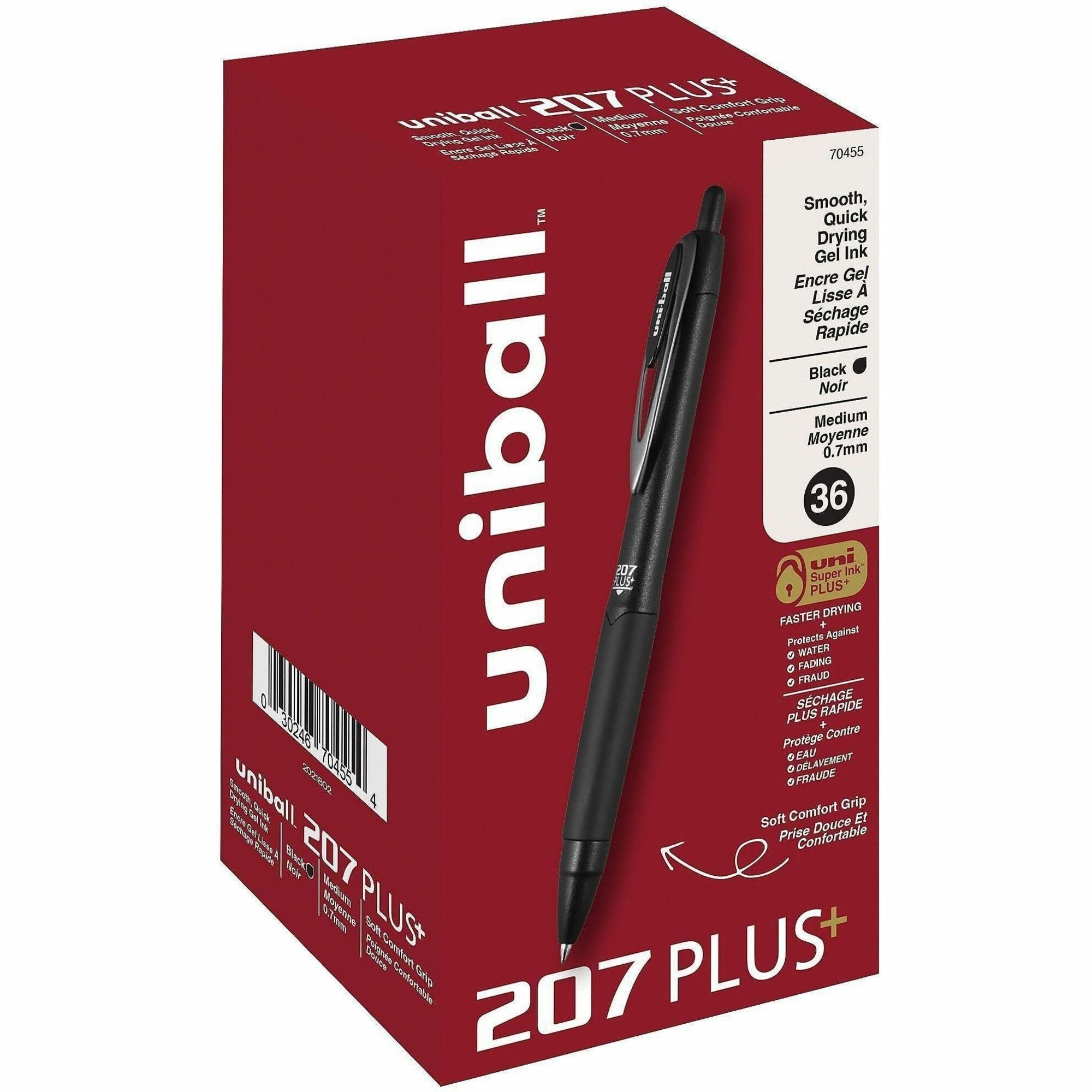 207 Plus+ Gel Pen, Retractable, Medium 0.7 mm, Black Ink, Black Barrel, 36/Pack