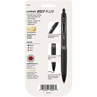 uniball 207 Plus+ Gel Pen - Medium Pen Point - 0.7 mm Pen Point Size - Retractable - Assorted Gel-based, Nanofiber Ink Ink - Black Metal Barrel - 4 / Pack