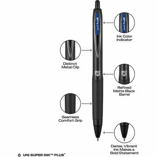 207 Plus+ Gel Pen, Retractable, Medium 0.7 mm, Blue Ink, Black Barrel, Dozen