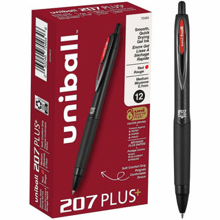 uniball 207 Plus+ Gel Pen - Medium Pen Point - 0.7 mm Pen Point Size - Retractable - Red Gel-based, Nanofiber Ink Ink - Black Metal Barrel - 1 / Dozen