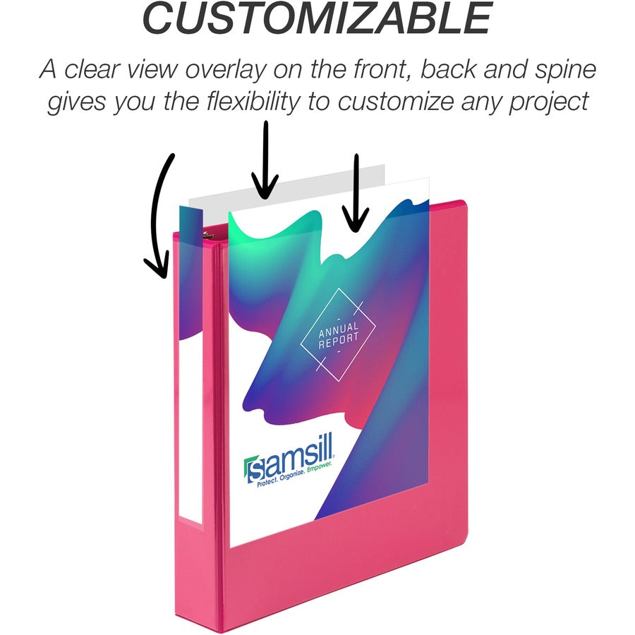 Samsill Durable View Binders - 1 1/2" Binder Capacity - 350 Sheet Capacity - D-Ring Fastener(s) - Chipboard, Polypropylene - Assorted - Recycled - Clear Overlay, Durable, Non-glare, PVC-free, Non-stick, Ink-transfer Resistant - 4 / Pack