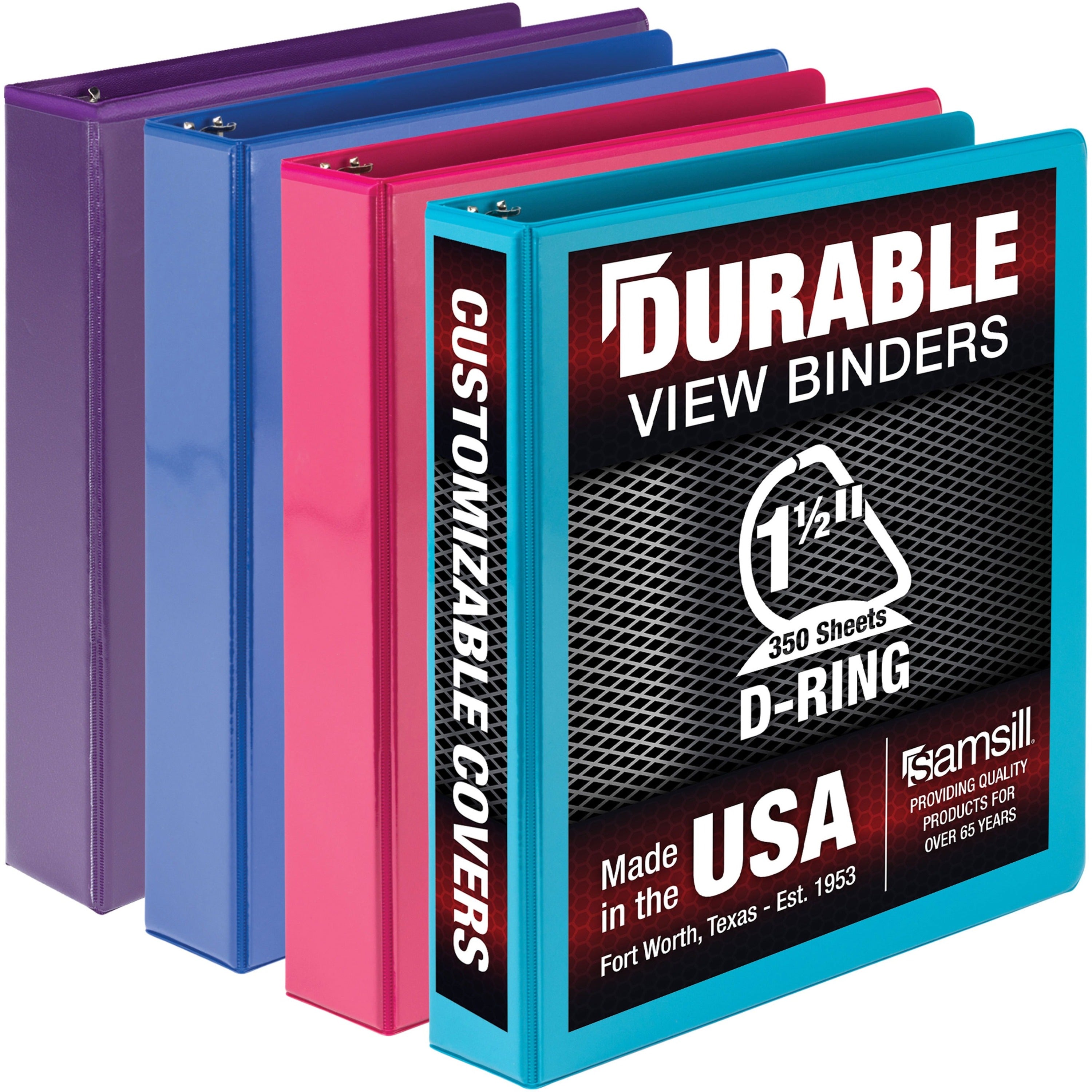 samsill-durable-view-binders-1-1-2-binder-capacity-350-sheet-capacity-d-ring-fasteners-chipboard-polypropylene-assorted-recycled-clear-overlay-durable-non-glare-pvc-free-non-stick-ink-transfer-resistant-4-pack_sammp46459 - 1