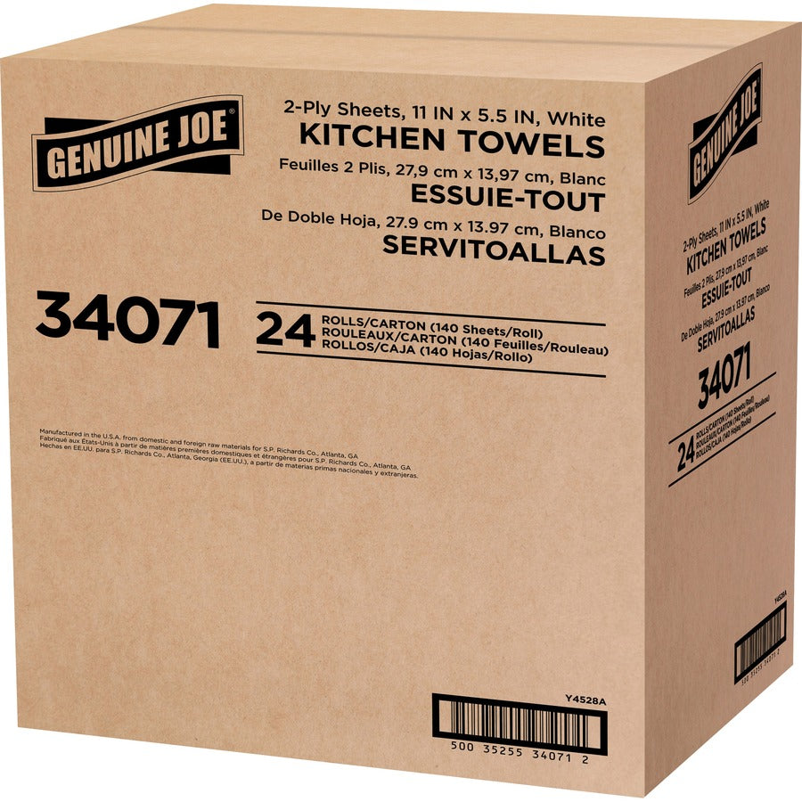 genuine-joe-kitchen-paper-towels-2-ply-140-sheets-roll-white-perforated-soft-absorbent-for-kitchen-breakroom-hand-6-rolls-per-container-4-carton_gjo34071 - 4