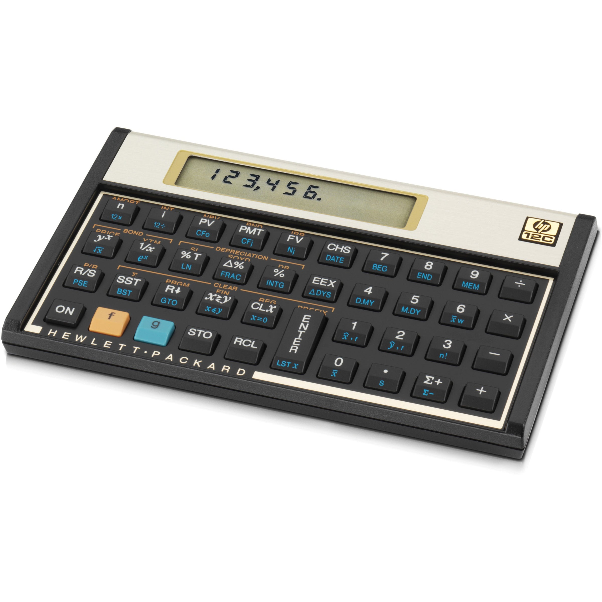 roylco-hp-12c-financial-calculator-120-functions-rate-set-feature-built-in-memory-lcd-display-1-lines-10-digits-lcd-battery-powered-battery-included-5-x-31-x-05-black-plastic-brushed-aluminum-1-each_ryl12c - 2