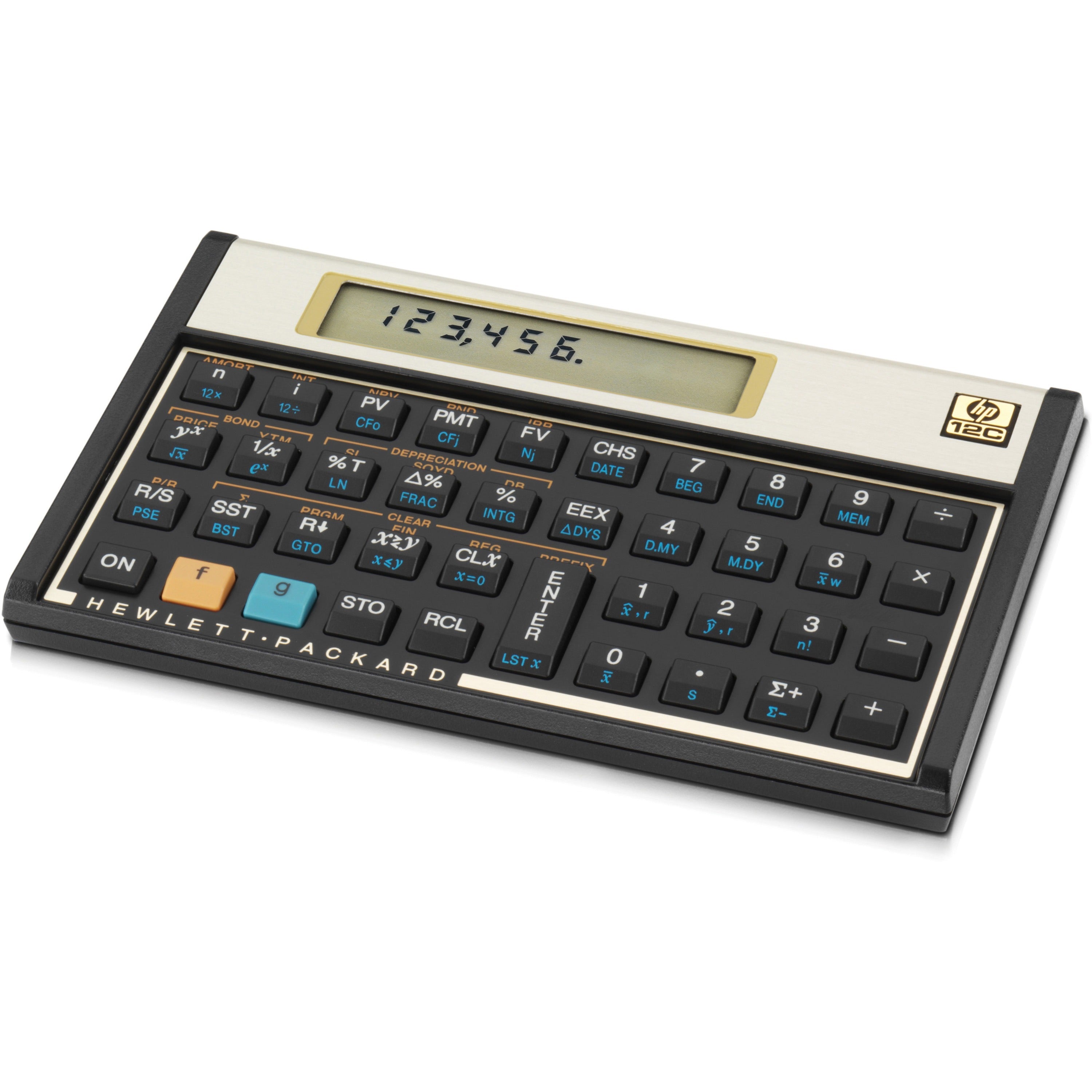 roylco-hp-12c-financial-calculator-120-functions-rate-set-feature-built-in-memory-lcd-display-1-lines-10-digits-lcd-battery-powered-battery-included-5-x-31-x-05-black-plastic-brushed-aluminum-1-each_ryl12c - 2