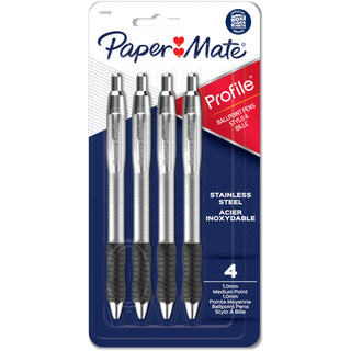 paper-mate-profile-retractable-ballpoint-pens-1-mm-pen-point-size-retractable-gray-assorted-stainless-steel-barrel-4-pack_pap2130508 - 1