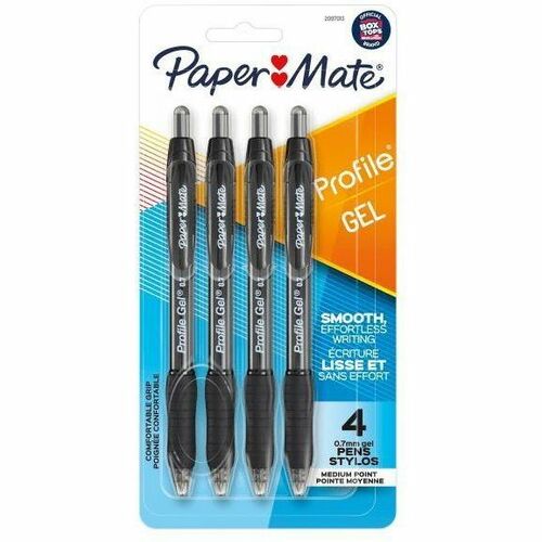 Paper Mate Profile Retractable Gel Pens - Medium Pen Point - 0.7 mm Pen Point Size - Retractable - Black Gel-based Ink - 4 / Pack