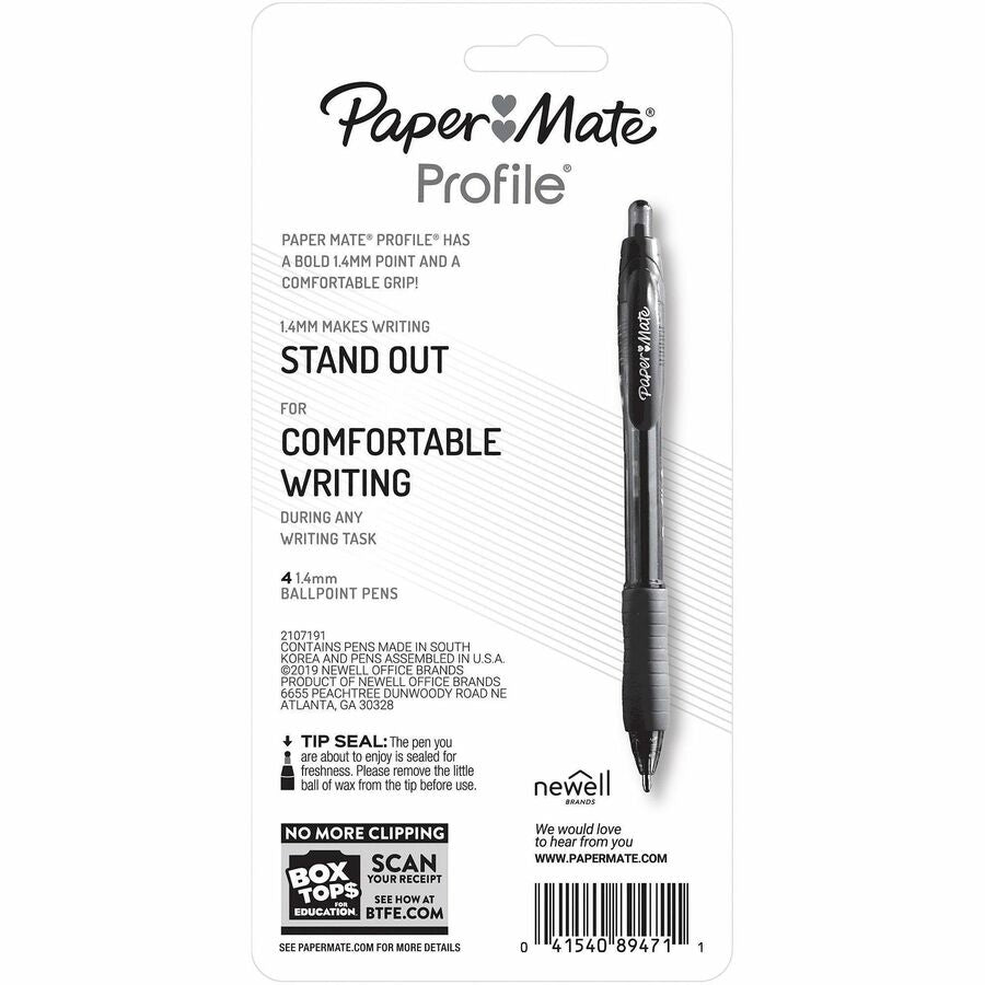 Paper Mate Profile Retractable Gel Pens - Medium Pen Point - 0.7 mm Pen Point Size - Retractable - Black Gel-based Ink - 4 / Pack