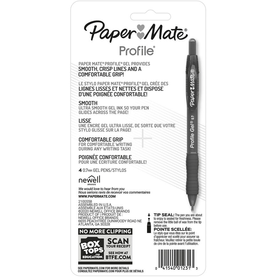 Paper Mate Profile 0.7mm Retractable Gel Pen - Medium Pen Point - 0.7 mm Pen Point Size - Retractable - Blue Gel-based Ink - 4 / Pack