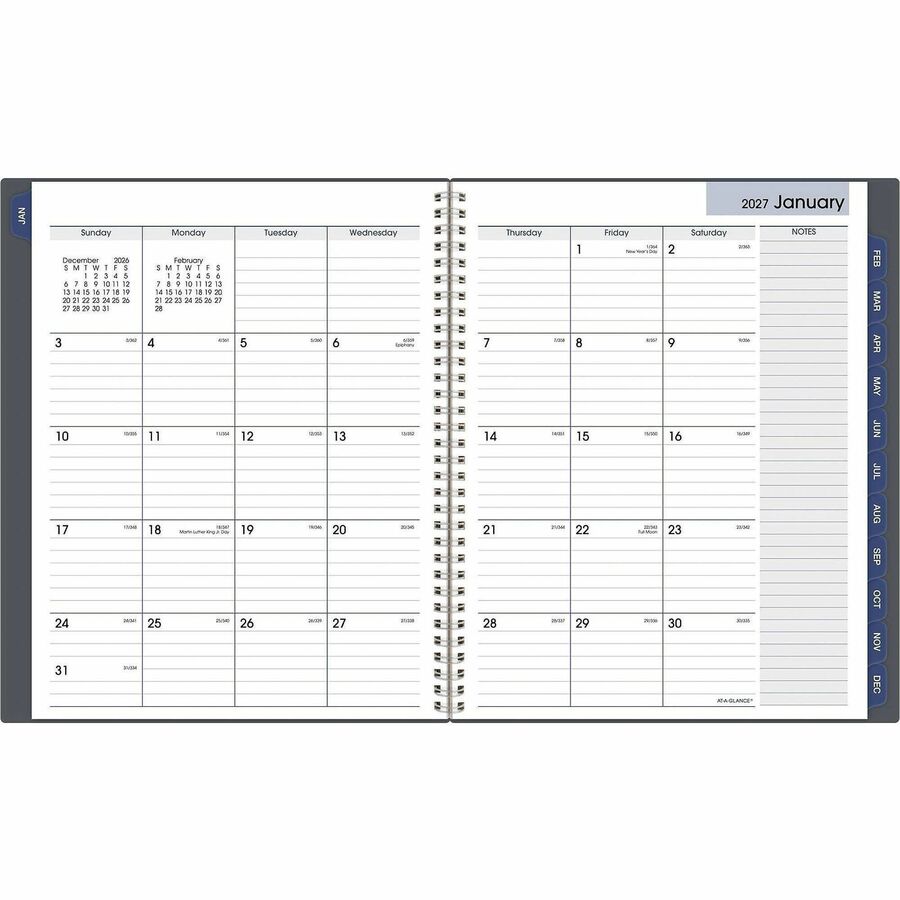 At-A-Glance DayMinder Planner - Large Size - Julian Dates - Monthly - 12 Month - January 2024 - December 2024 - 1 Month Double Page Layout - Twin Wire - Gray - 11" Height x 8.5" Width - Tabbed, Metric Conversion, Reference Calendar, Contact Sheet, No