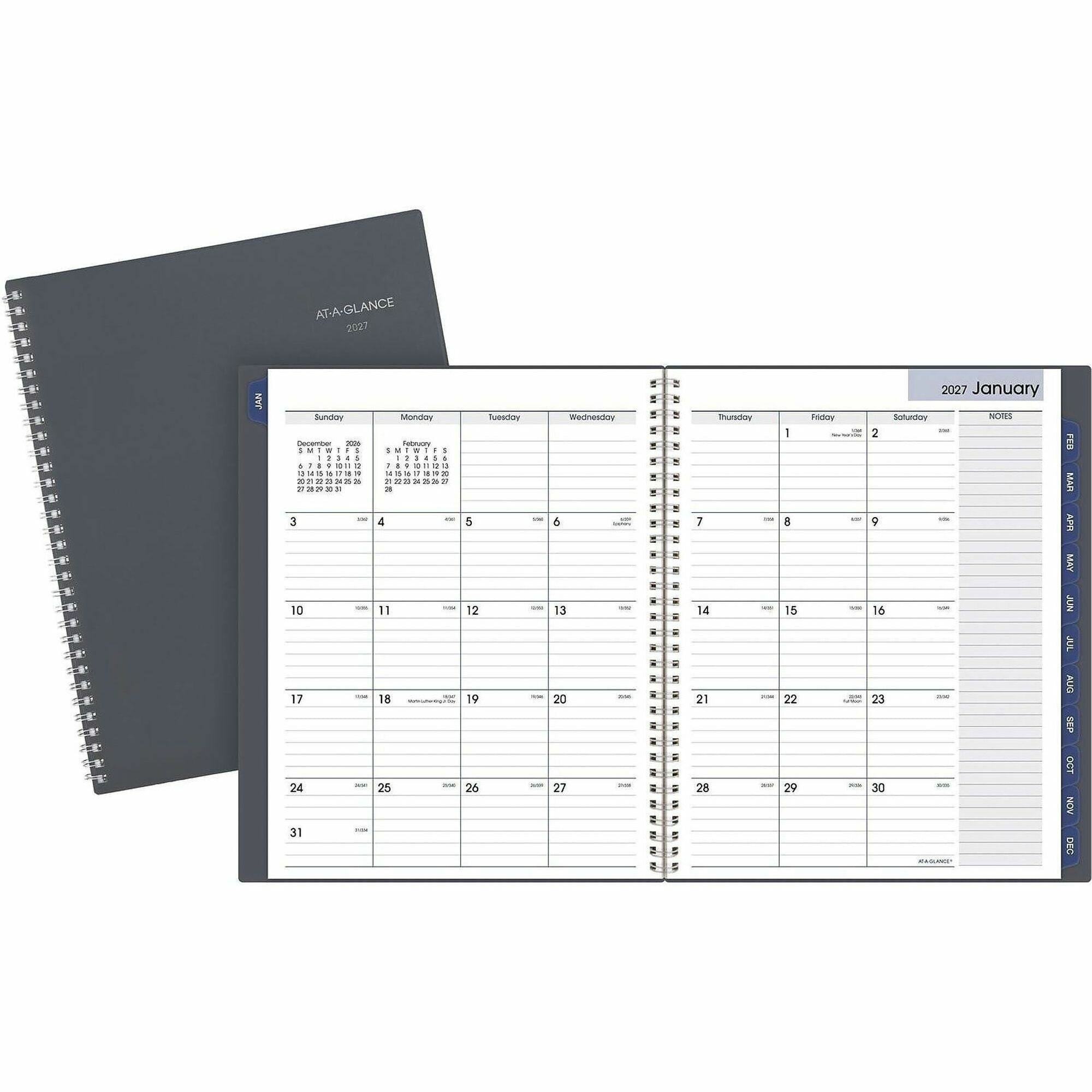 At-A-Glance DayMinder Planner - Large Size - Julian Dates - Monthly - 12 Month - January 2024 - December 2024 - 1 Month Double Page Layout - Twin Wire - Gray - 11" Height x 8.5" Width - Tabbed, Metric Conversion, Reference Calendar, Contact Sheet, No
