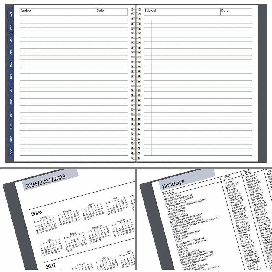 At-A-Glance DayMinder Planner - Large Size - Julian Dates - Monthly - 12 Month - January 2024 - December 2024 - 1 Month Double Page Layout - Twin Wire - Gray - 11" Height x 8.5" Width - Tabbed, Metric Conversion, Reference Calendar, Contact Sheet, No