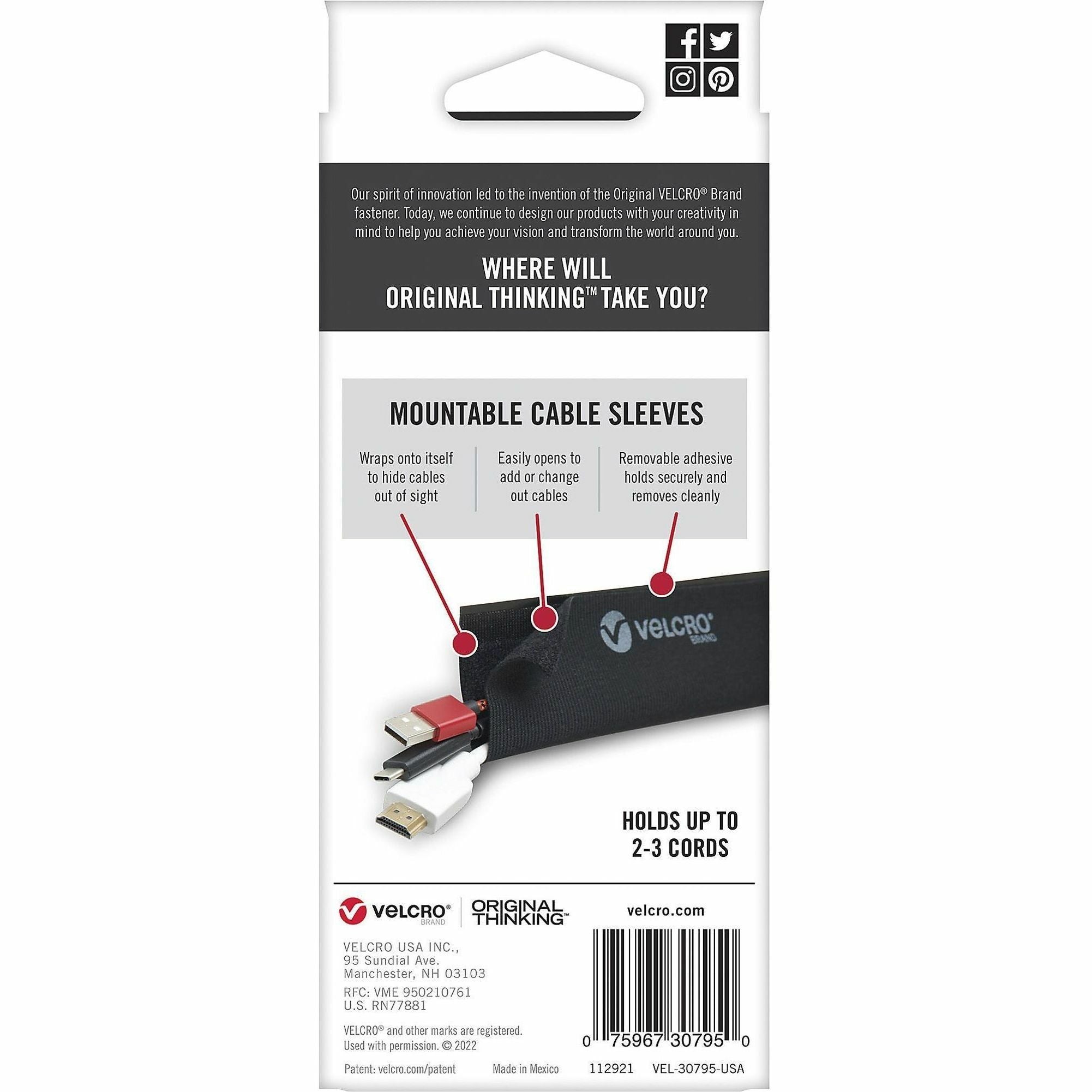 Mountable Cable Sleeves, 4.75" X 8", Black, 2/Pack - 2