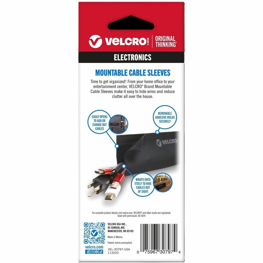 Mountable Cable Sleeves, 5.75" X 12", Black, 2/Pack