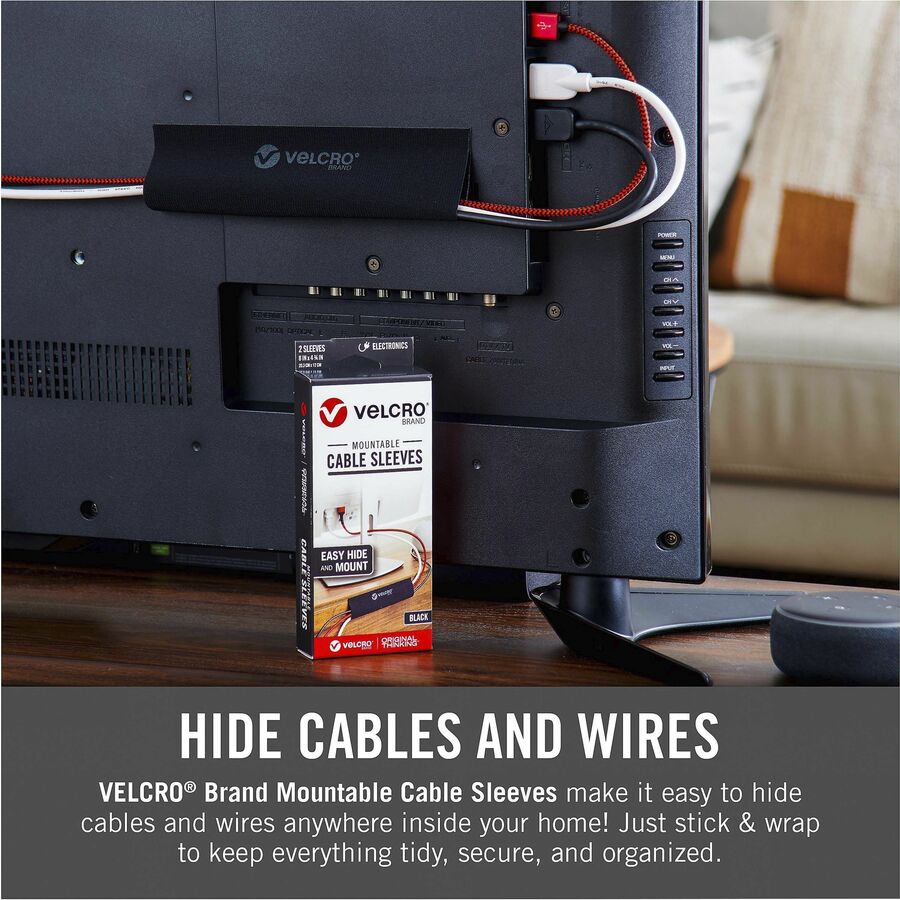 Mountable Cable Sleeves, 5.75" X 12", Black, 2/Pack