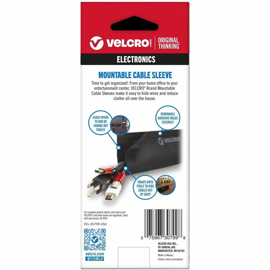 VELCRO Mountable Cut-To-Length Cable Sleeves - Cable Sleeve - Black - 2 - 36" Length