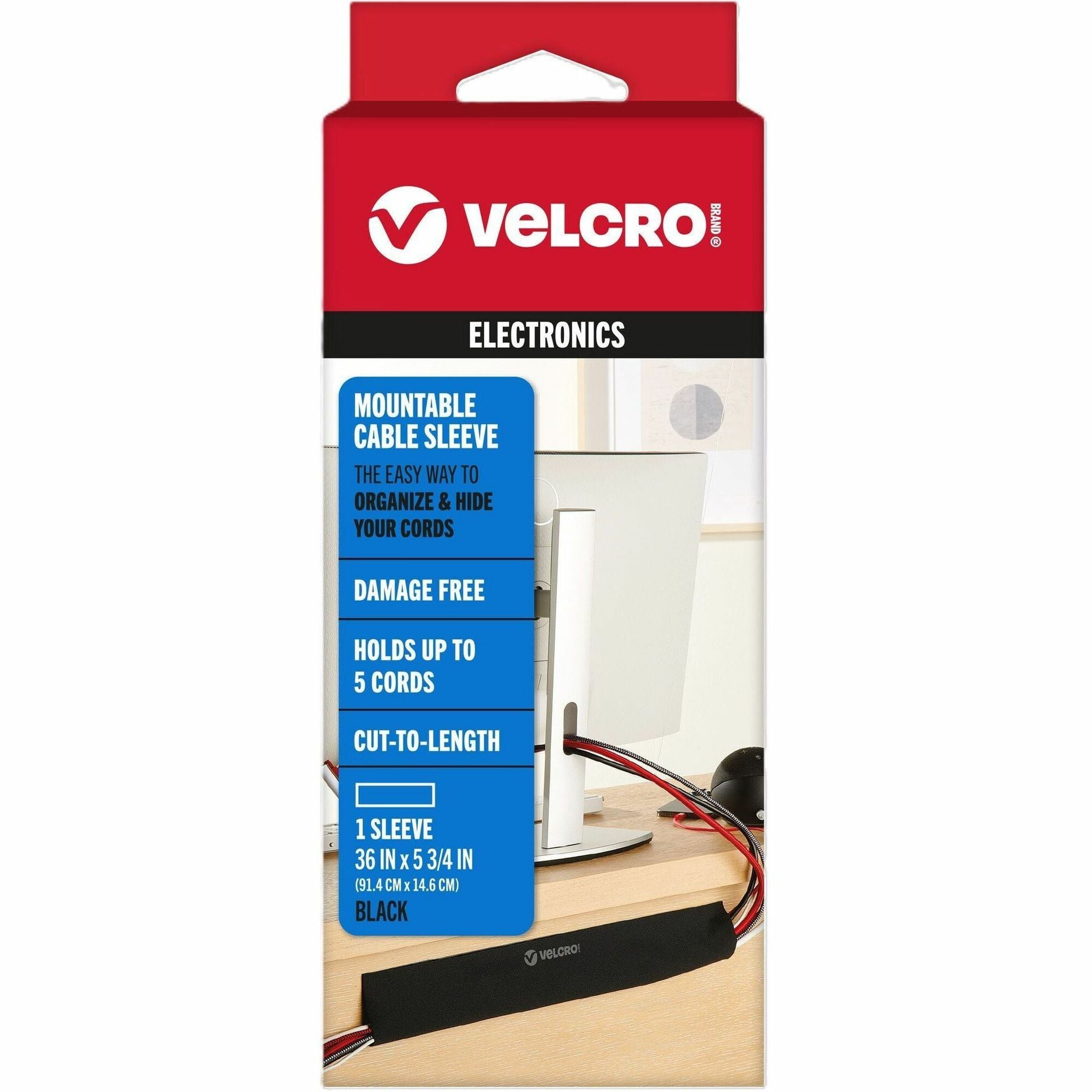 VELCRO Mountable Cut-To-Length Cable Sleeves - Cable Sleeve - Black - 2 - 36" Length
