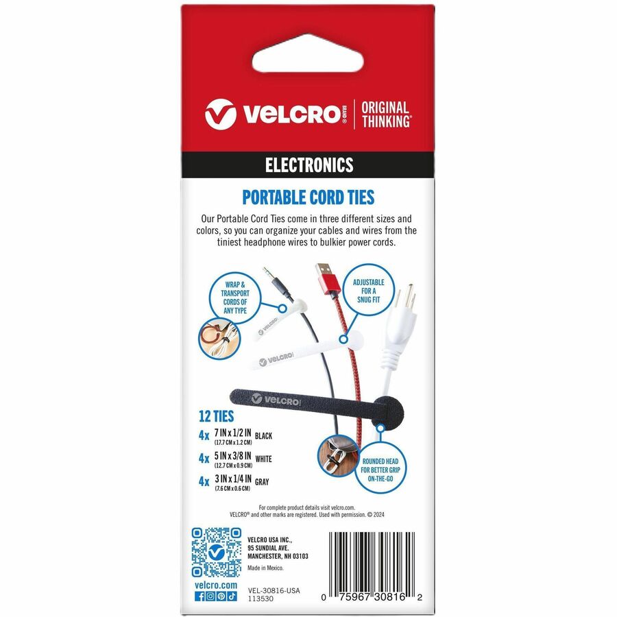 VELCRO Portable Cord Ties - Cable Tie - Multi - 12
