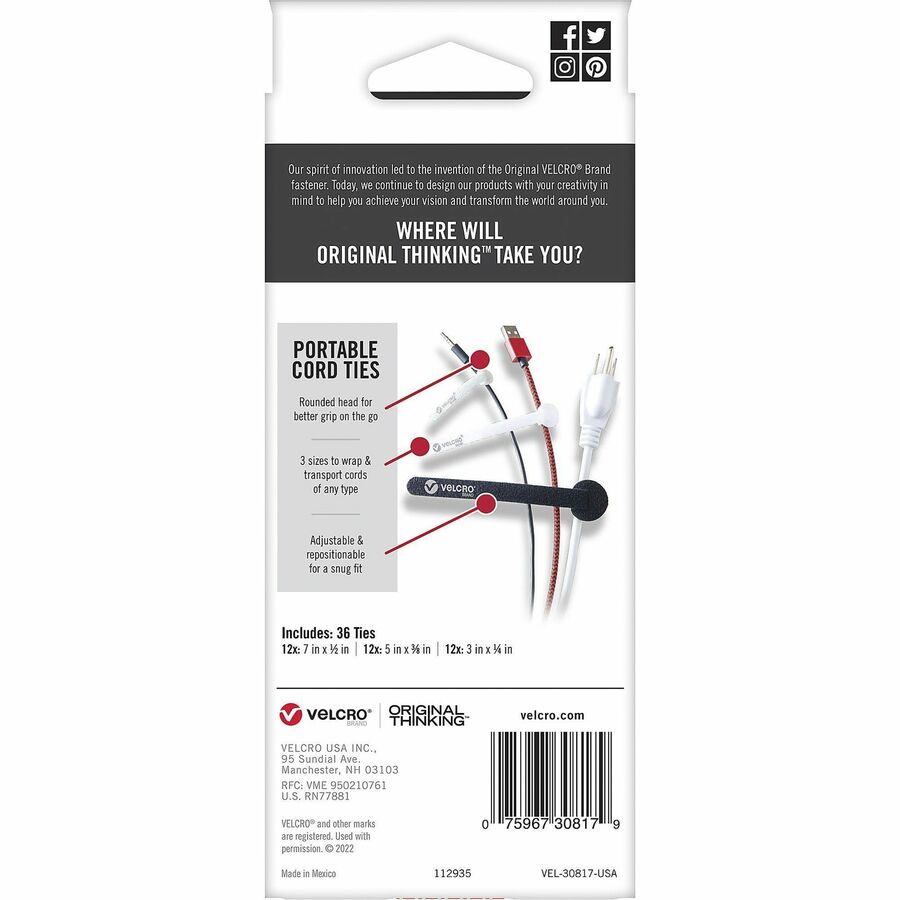 VELCRO Portable Cord Ties - Cable Tie - Multi - 36