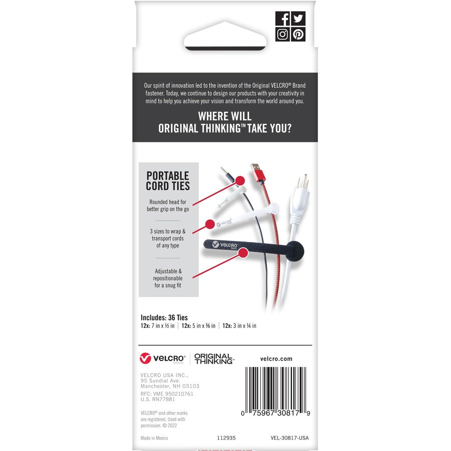 VELCRO Portable Cord Ties - Cable Tie - Multi - 36
