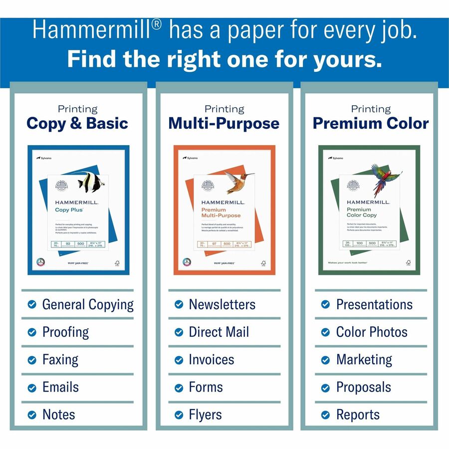 Hammermill Copy Plus Paper - White - 92 Brightness - Legal - 8 1/2" x 14" - 20 lb Basis Weight - 30 / Pallet - Sustainable Forestry Initiative (SFI) - Acid-free, Quick Drying - White - 8