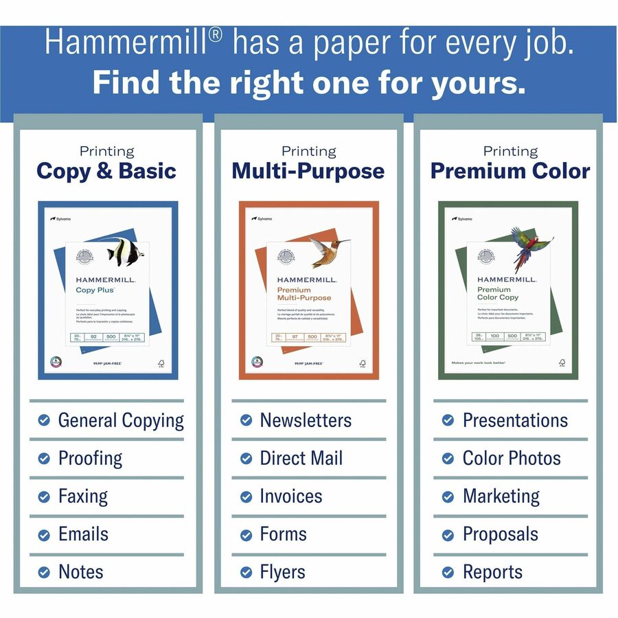 Hammermill Copy Plus Paper - White - 92 Brightness - Ledger/Tabloid - 11" x 17" - 20 lb Basis Weight - 40 / Pallet - Acid-free, Quick Drying - White - 7