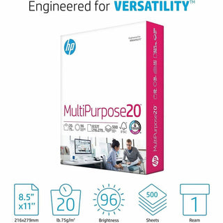 HP Papers Multipurpose20 Copy Paper - White - 96 Brightness - Letter - 8 1/2" x 11" - 20 lb Basis Weight - Smooth - 40 / Pallet - Quick Drying, Smear Resistant - White