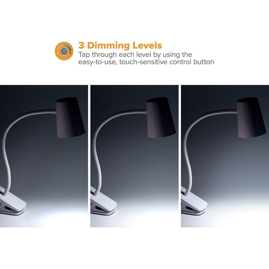 Bostitch Adjustable LED Clamp Light - 5.20 W LED Bulb - Adjustable, Flexible Neck, Adjustable Head - Silicone - Desk Mountable, Wall Mountable - White - for Desk, Cubicle, Home, Office, Classroom, Communal Area