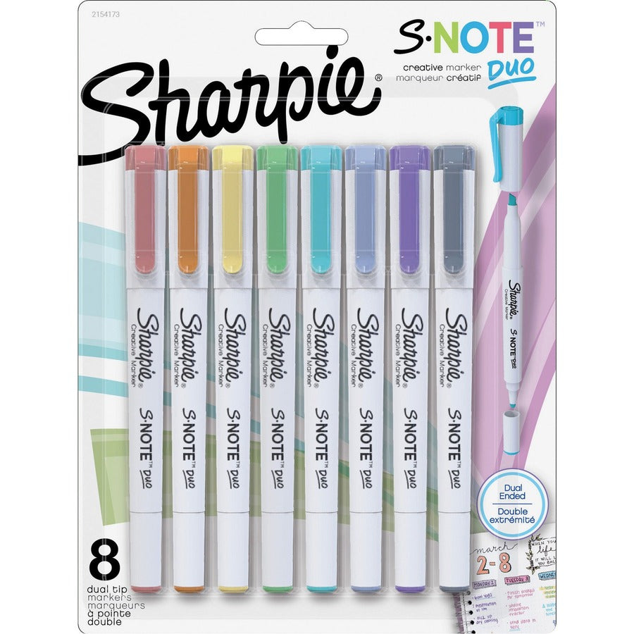 Sharpie S-Note Duo Dual-Tip Markers - Chisel, Bullet Marker Point Style - Assorted - 6 / Box