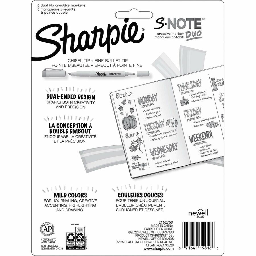 Sharpie S-Note Duo Dual-Tip Markers - Chisel, Bullet Marker Point Style - Assorted - 6 / Box