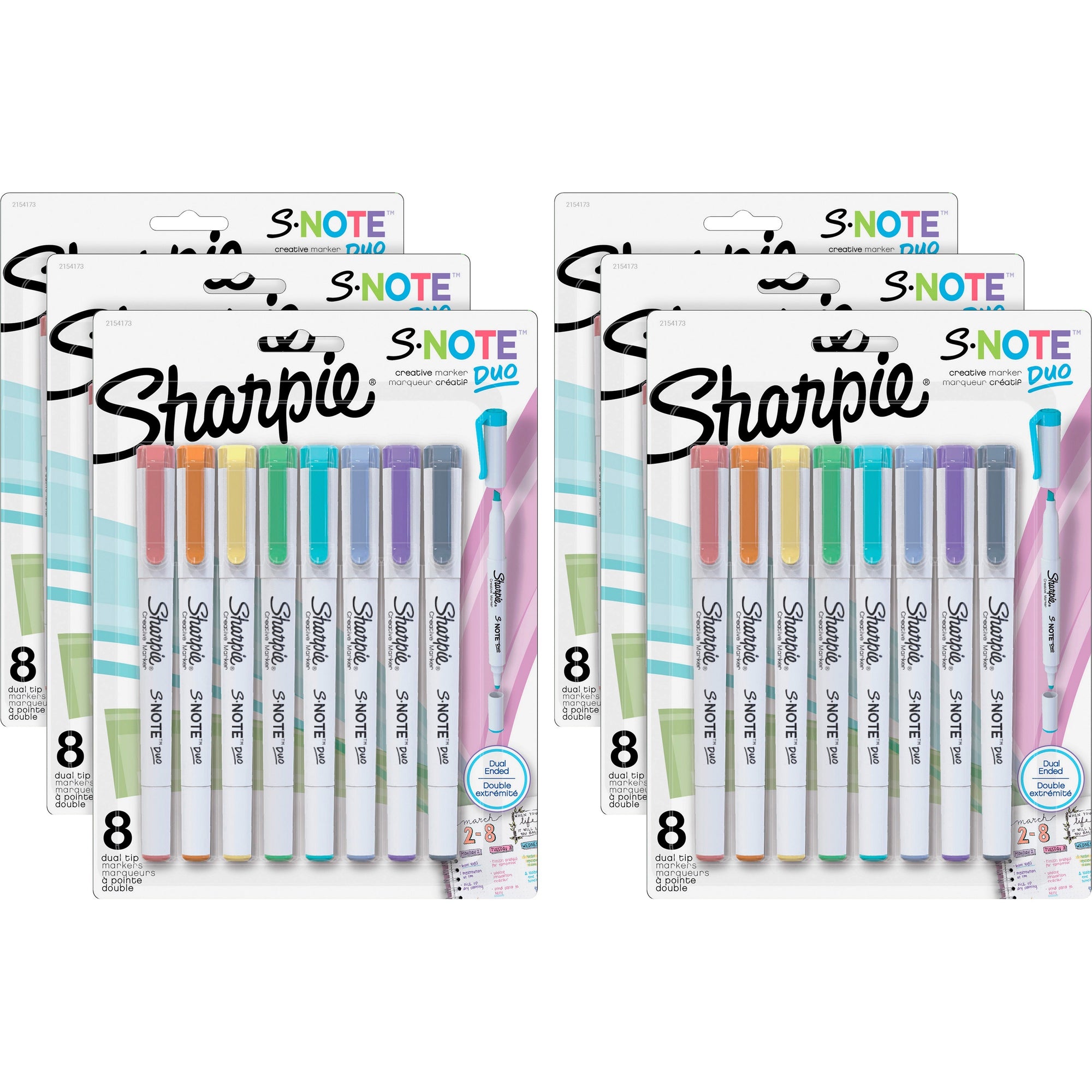 Sharpie S-Note Duo Dual-Tip Markers - Chisel, Bullet Marker Point Style - Assorted - 6 / Box