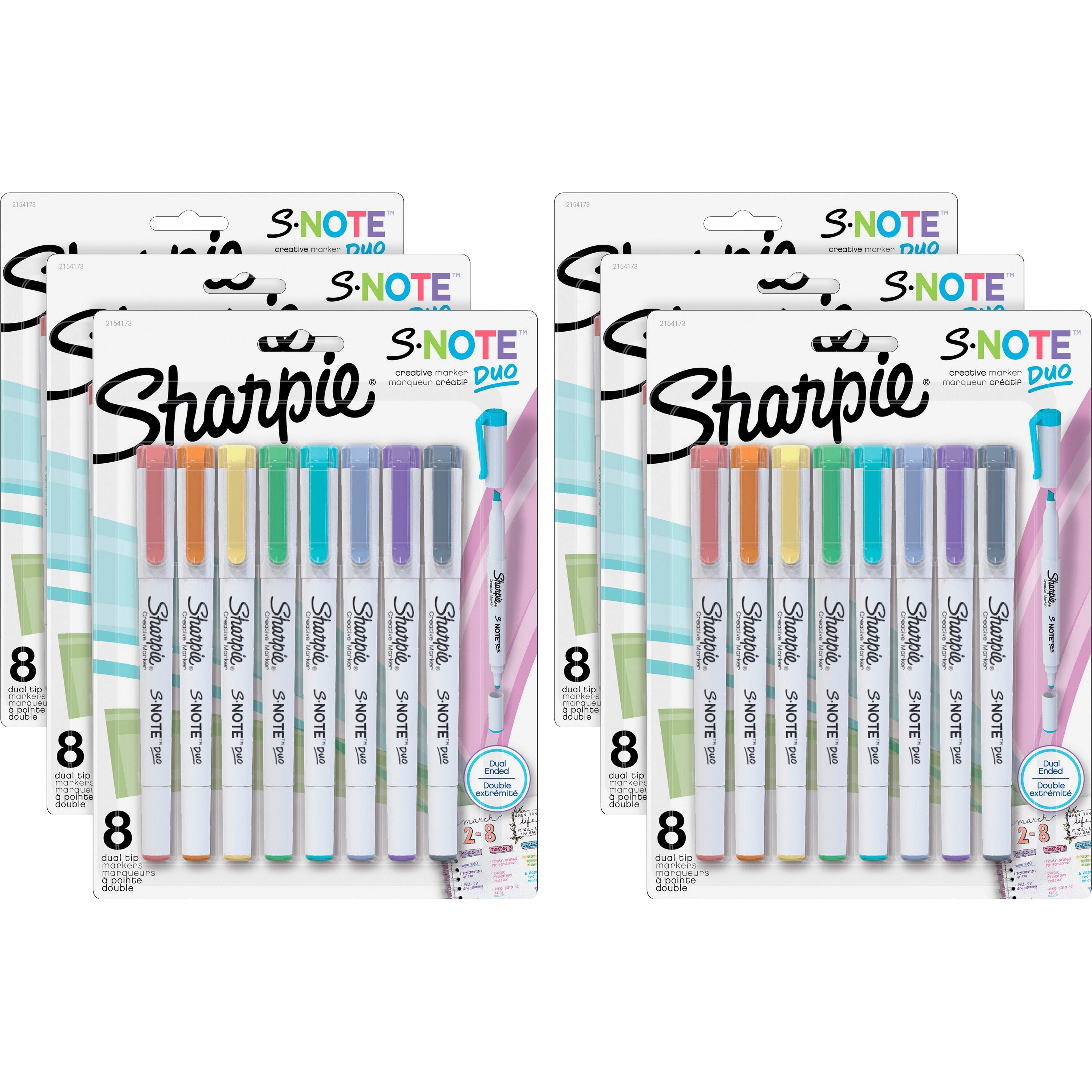 Sharpie S-Note Duo Dual-Tip Markers - Chisel, Bullet Marker Point Style - Assorted - 6 / Box