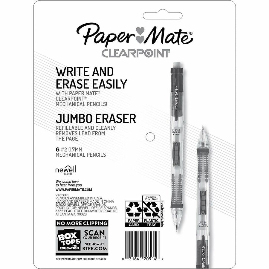 Paper Mate Clearpoint Mechanical Pencils - 0.7 mm Lead Diameter - Assorted Barrel - 6 / Pack
