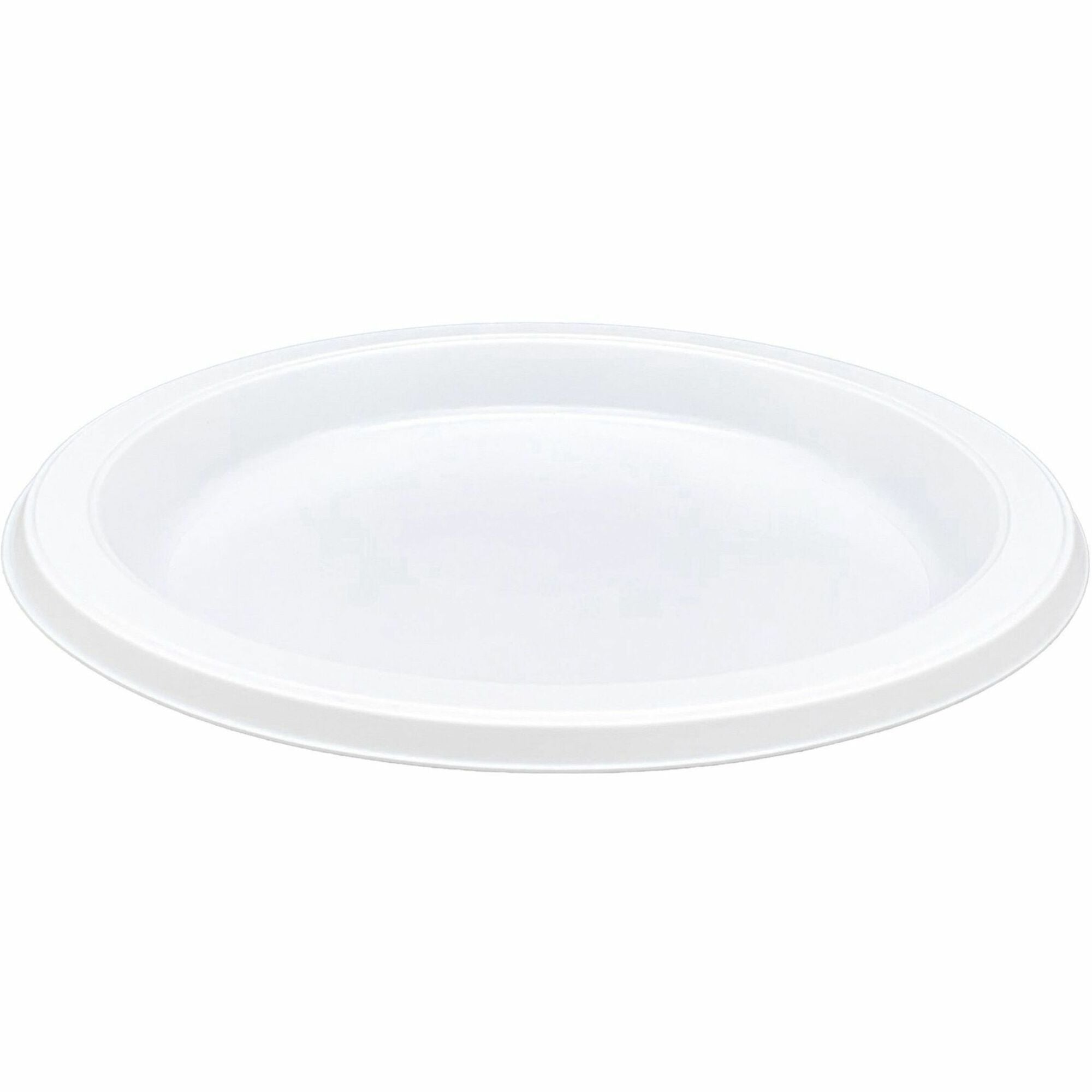 Genuine Joe 7" Disposable Plastic Plates - Picnic, Food, Party, Breakroom - Disposable - White - Plastic Body - Round - 125 / Pack