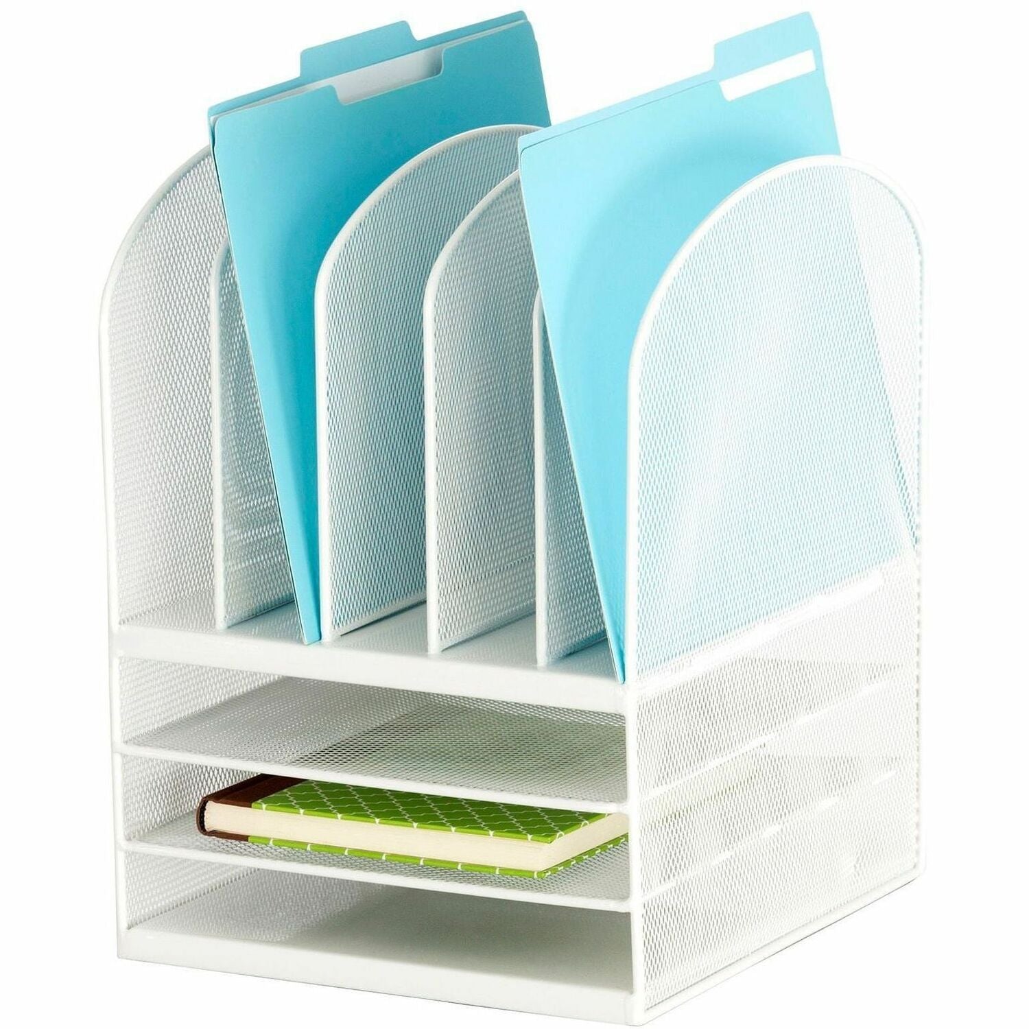 Onyx Mesh Desk Organizer with Five Vertical and Three Horizontal Sections, Letter Size Files, 11.5" x 9.5" x 13", White