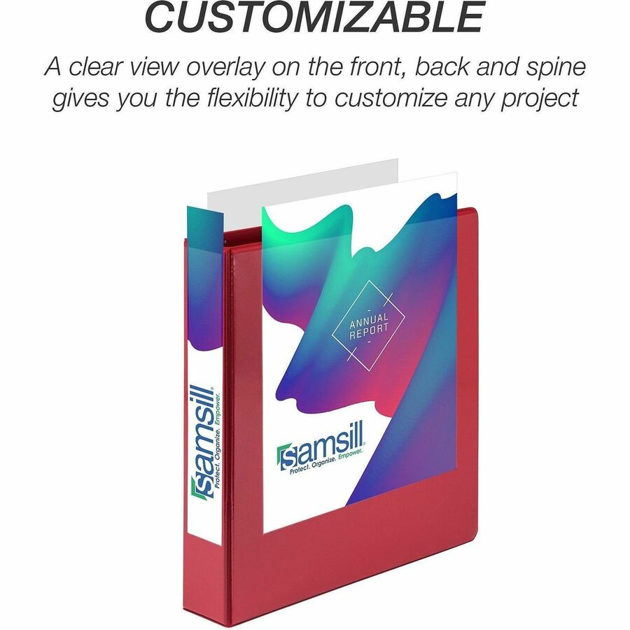 Samsill Durable View Binders - 1 1/2" Binder Capacity - Letter - 8 1/2" x 11" Sheet Size - 350 Sheet Capacity - D-Ring Fastener(s) - 2 Internal Pocket(s) - Chipboard, Polypropylene - Assorted - Recycled - Clear Overlay, Durable, Non-glare, PVC-free,