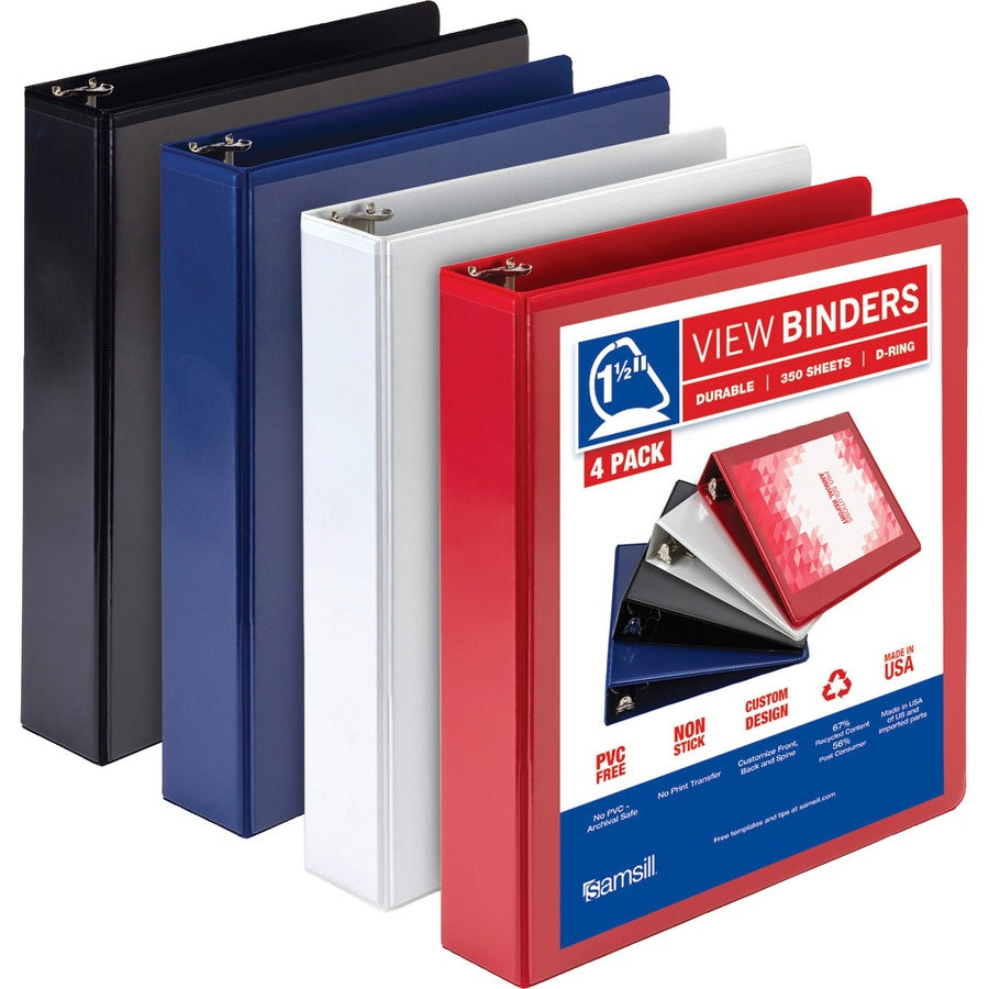 samsill-durable-view-binders-1-1-2-binder-capacity-letter-8-1-2-x-11-sheet-size-350-sheet-capacity-d-ring-fasteners-2-internal-pockets-chipboard-polypropylene-assorted-recycled-clear-overlay-durable-non-glare-pvc-free_sammp46458 - 5